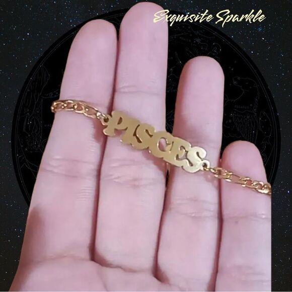 COPY - ⭐️10k Gold Constellation Nameplate Bracelet / Anklet Figaro Style Chain - Picture 2 of 16